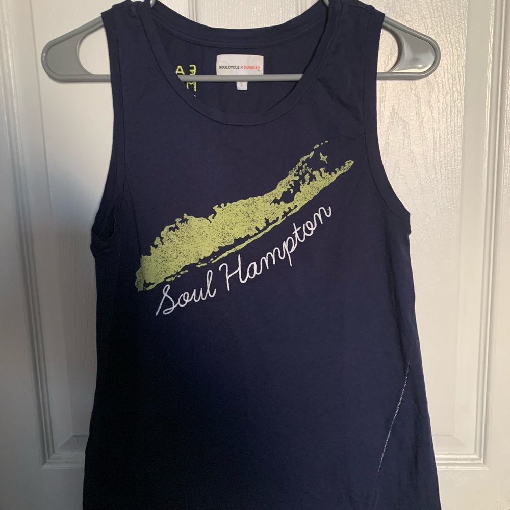 SoulCycle Navy Muscle Tee with Lime Graphic